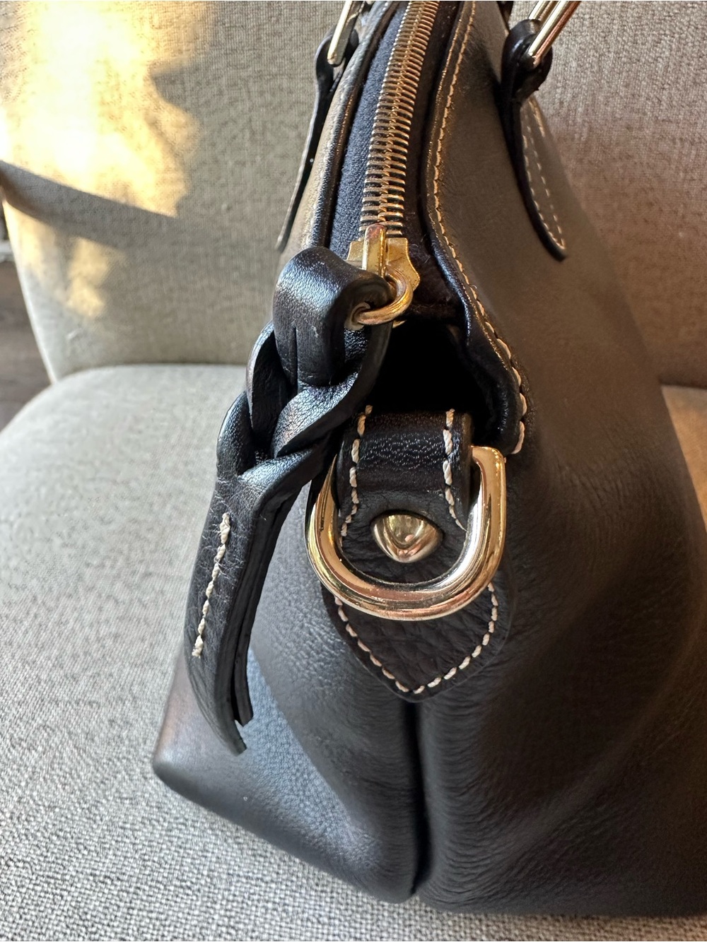 Dooney & Bourke Dillen Domed Satchel Black Pebble Leather Top-Handle - Picture 3 of 16